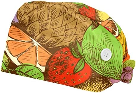 Renkli Tropikal Meyve Desen Çalışma Kap Düğmeleri ve Ter Bandı ile Ayarlanabilir Kravat Geri Kabarık Şapka Kadın Erkek için