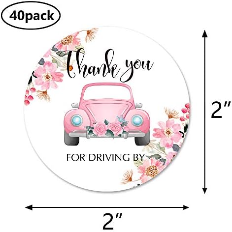 Çıkartmalar, 40 2 inç Pembe Çiçek Araba Düğün Veya Kız Bebek Duş Etiket Etiketleri ile Sürdüğünüz için teşekkür ederiz