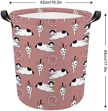 Kediler ve Güller Desen Oxford Kumaş çamaşır sepeti Kolları ile Depolama Sepeti için Oyuncak Organizatör Çocuk Odası Kreş Sepet
