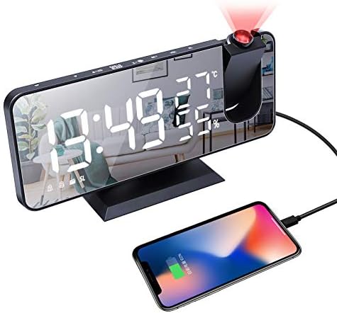 Yatak Odaları için Projeksiyon Dijital Çalar Saat, Tavanda Projeksiyonlu Radyo Çalar Saat, Çift Alarm, USB Şarj Portu, Sıcaklık