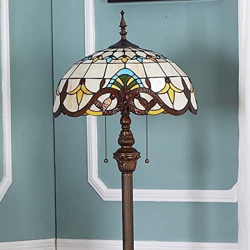 16 Tiffany Barok Zemin Lambası, Vintage Vitray Ayakta Lamba, 63 Uzun Boylu Reçine Taban Okuma Zemin Lambası Oturma Odası için,