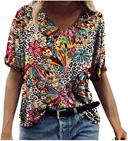 Aukbays T Shirt Kadınlar ıçin, Artı Boyutu Tees Scenic Baskı Ekip-Boyun Bluz Yaz Tunik Temel Kısa Kollu Gömlek Bluzlar