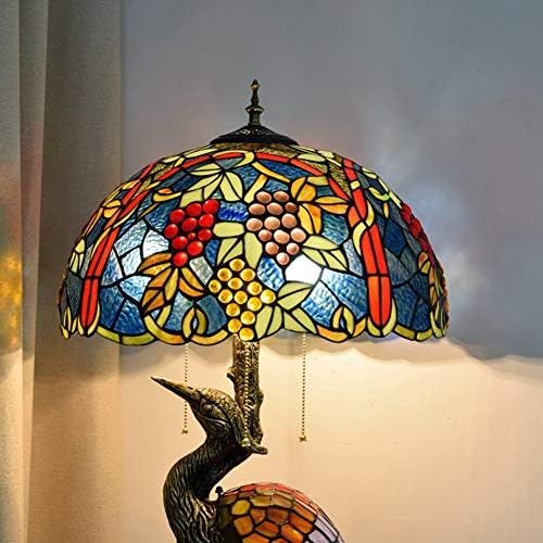 Rustik Tiffany Tarzı Masa Lambası 20 Tiffany Tarzı Erkek Kuş Masa Lambası Koyu Üzüm Cam Abajur Oturma Odası Çalışma Odası için