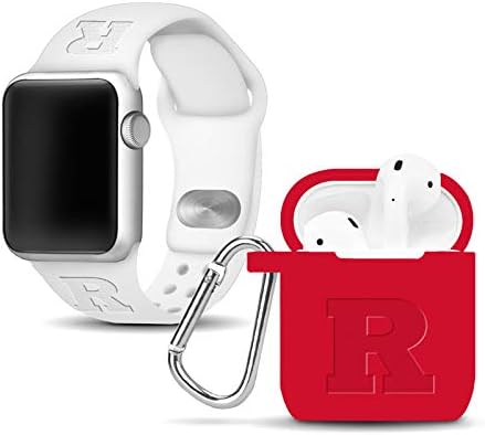 AFİNİTE BANTLARI Rutgers Scarlet Knights Debossed Silikon Combo Paketi Apple Watch ve AirPods Pil Kutusu ile Uyumlu - 38/40/41mm