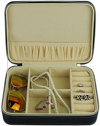 Siyah mücevher kutusu güneş gözlüğü durumda seyahat depolama organizatör gözlük, kol düğmeleri, yüzük, saat, küpe, kolye ve aksesuarları