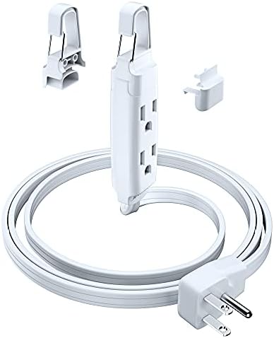 Uzatma Kablosu 10 ft Beyaz 3 Çıkışlı Düz Fiş 16 Gauge Tel Çıkarılabilir Kanca Sistemli Beyaz Güç Kablosu-UL Listelenen (6Ft Beyaz)
