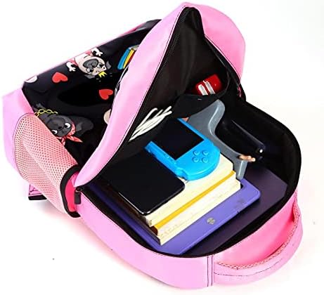 Kız Pembe Sırt Çantası Kadın omuz Çantaları Kolej Bookbag Seyahat Sırt Çantası Pug Köpek Siyah
