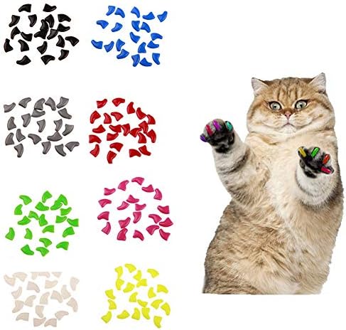 Aland 20Pcs yumuşak plastik renkli kedi tırnak kapaklar pençe pençe koruyucu kapak tutkal gri L ile