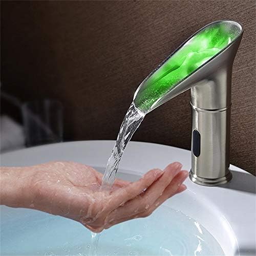 JınYuZe LED Fotoselli banyo lavabo musluğu Otomatik Elektronik Sensör Şelale lavabo musluğu, tek Delik Fırçalanmış Nikel
