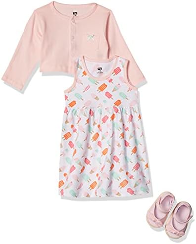 Hudson Bebek Kız Çocuk Pamuklu Elbise, Hırka ve Ayakkabı Seti